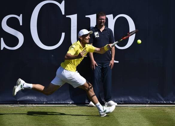 Aktion Andreas Beck (GER) Qualifikation 06.06.2015 Tennis Mercedes-Cup Stuttgart Weißenhof TC Weissenhof Mercedescup Mercedes Cup 06.06..-14.06.2015 Mercedes-Cup Stuttgart Weißenhof 2015