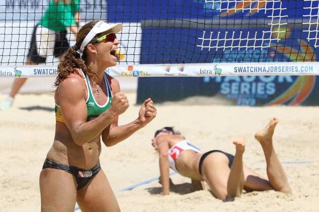 Beach volleyball Beachvolleyball - FIVB Major Series 2015 POREC,CROATIA,06.JUN.15 - BEACH VOLLEYBALL - FIVB Major Series, women. Image shows the rejoicing of Larissa Franca Maestrini (BRA). GEPAxpictures xMaticxKlansek