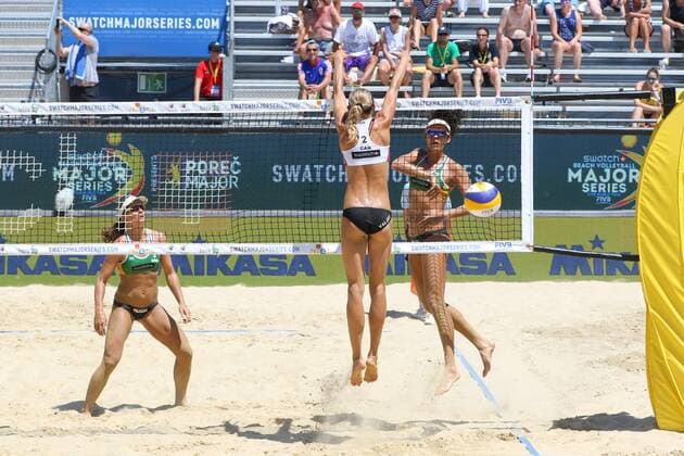Beach volleyball Beachvolleyball - FIVB Major Series 2015 POREC,CROATIA,06.JUN.15 - BEACH VOLLEYBALL - FIVB Major Series, women. Image shows Larissa Franca Maestrini, Talita Da Rocha Antunes (BRA) and Kristina Valjas (CAN). GEPAxpictures xMaticxKlansek