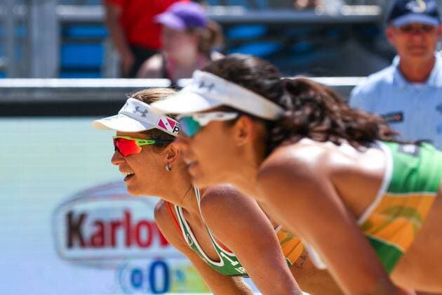 Beach volleyball Beachvolleyball - FIVB Major Series 2015 POREC,CROATIA,06.JUN.15 - BEACH VOLLEYBALL - FIVB Major Series, women. Image shows Larissa Franca Maestrini and Talita Da Rocha Antunes (BRA). GEPAxpictures xMaticxKlansek