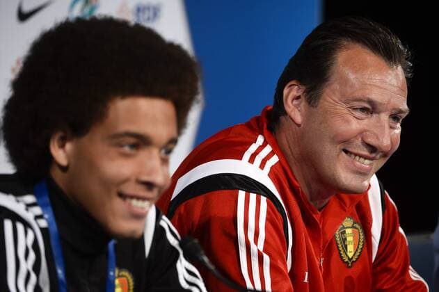 - PARIS, FRANCE: Belgium s Axel Witsel and Belgium s head coach Marc Wilmots pictured during a press conference PK Pressekonferenz in the Stade de France in Paris, ahead of the friendly game tomorrow against France, Saturday 06 June 2015. The Devils are preparing for a friendly game against France tomorrow and a Euro 2016 qualification game against Wales on Friday. DIRKxWAEM  x04637656x