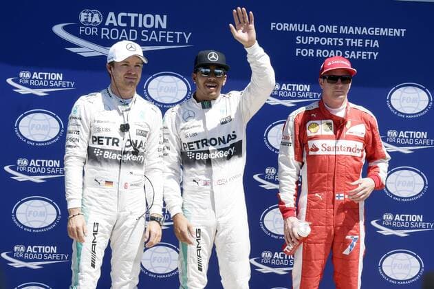 Motorsports: FIA Formula One World Championship WM Weltmeisterschaft 2015, Grand Prix of Canada, 6 Nico Rosberg (GER, Mercedes AMG Petronas Formula One Team), 44 Lewis Hamilton (GBR, Mercedes AMG Petronas Formula One Team), 7 Kimi Raikkonen (FIN, Scuderia Ferrari), xHOCHxZWEIx