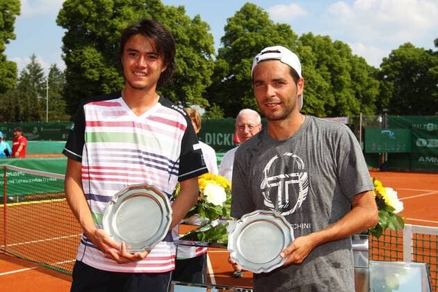 07.06.2015 - Tennis - ATP Tennis Herren Challenger Tour - Franken Challenge 2015 - MaWi - Taro Daniel (JPN, links) und Albert Montanes (ESP, rechts) - happy Jubel Freude