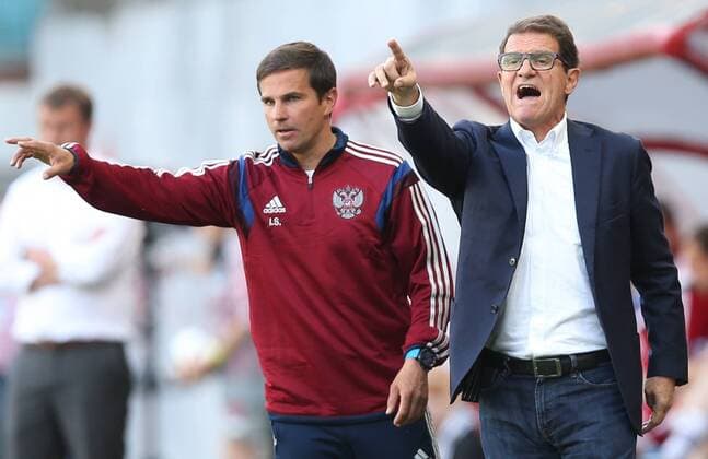MOSCOW REGION, RUSSIA. JUNE 7, 2015. Russian national football team head coach Fabio Capello (R) reacts in a friendly football match between Russia and Belarus at the Arena Khimki Stadium. Artyom Korotayev TASS  TS0054C7