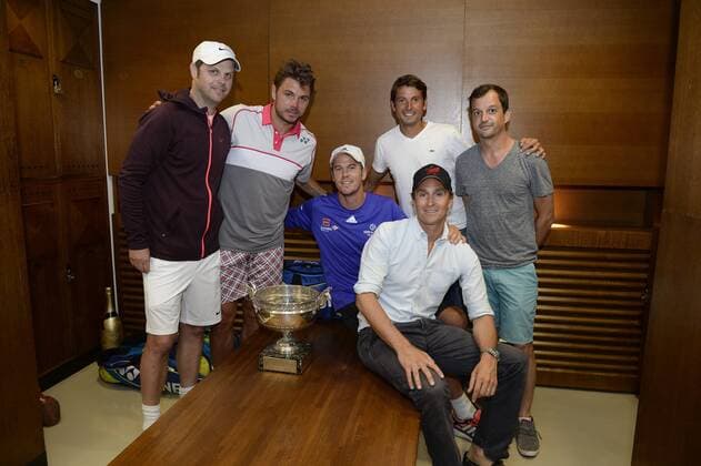 Stanislas Wawrinka with his team Magnus Norman - coach TENNIS : Roland Garros 2015 - Finale Homme - Internationaux de France - 07 06 2015 Panoramic Panoramic 