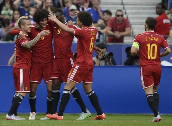 - PARIS, FRANCE: Belgium s Marouane Fellaini (2L) celebrates with his teammates after scoring during a friendly game between France and Belgium in the Stade de France in Paris, France, Sunday 07 June 2015. The Devils are preparing for a Euro 2016 qualification game against Wales on Friday. DIRKxWAEM  x04637901x