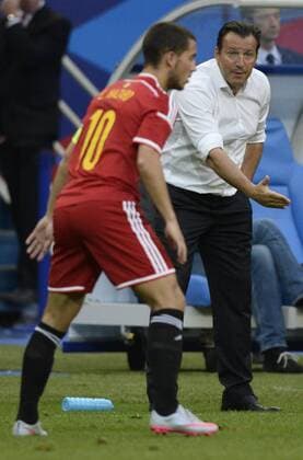 - PARIS, FRANCE: Belgium s Eden Hazard and Belgium s head coach Marc Wilmots pictured during a friendly game between France and Belgium in the Stade de France in Paris, France, Sunday 07 June 2015. The Devils are preparing for a Euro 2016 qualification game against Wales on Friday. DIRKxWAEM  x04637914x