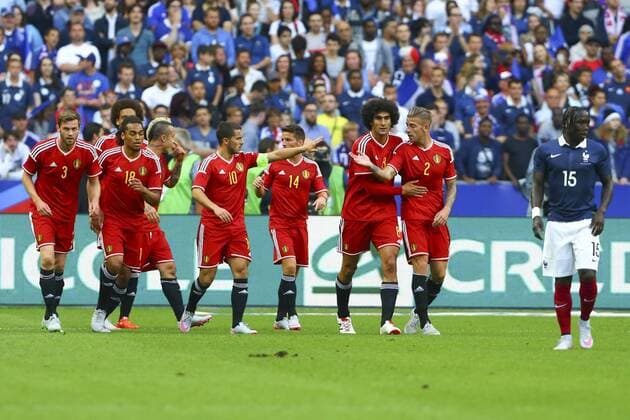 joie Marouane Fellaini (Belgique) et equipe FOOTBALL : France vs Belgium - Match Amical - 07 06 2015 GwendolineLeGoff Panoramic 
