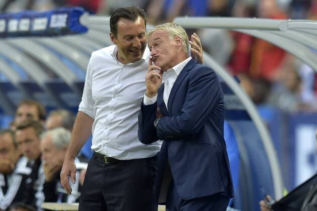Head Coach Didier Deschamps of France talks to Wilmots Marc head coach of Belgium FOOTBALL : France vs Belgique - match amical - 07 06 2015 PHOTONEWS PANORAMIC 