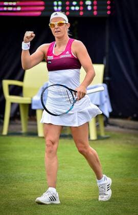 - ROSMALEN, NETHERLANDS: Belgian Kirsten Flipkens celebrates during a tennis match between between Japanese Kurumi Nara and Belgian Kirsten Flipkens in the first round of the women s tournament at the Topshelf Open WTA Tennis Damen tennis tournament in Rosmalen, the Netherlands, Monday 08 June 2015. LUCxCLAESSEN  x04638620x
