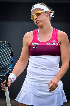 - ROSMALEN, NETHERLANDS: Belgian Kirsten Flipkens shows defeat after a tennis match between between Japanese Kurumi Nara and Belgian Kirsten Flipkens in the first round of the women s tournament at the Topshelf Open WTA Tennis Damen tennis tournament in Rosmalen, the Netherlands, Monday 08 June 2015. LUCxCLAESSEN  x04638688x