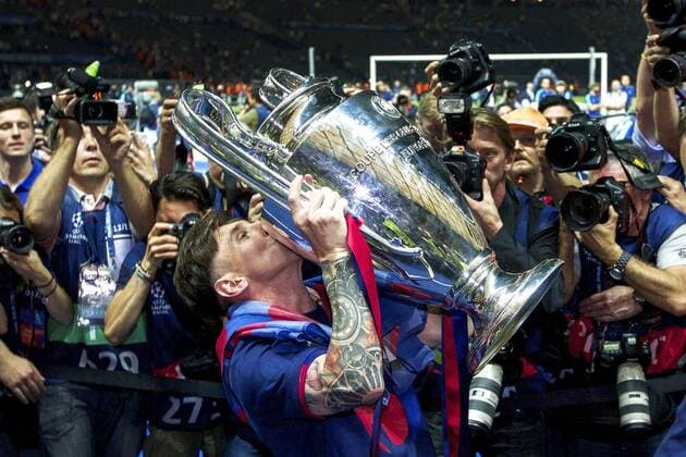 Lionel Messi of FC Barcelona Barca with Champions League trophy during the UEFA Champions League final match between Barcelona and Juventus on June 6, 2015 at the Olympic stadium in Berlin, Germany. Barcelona v Juventus Champions League final 2014 2015 xVIxxIVx 3951908