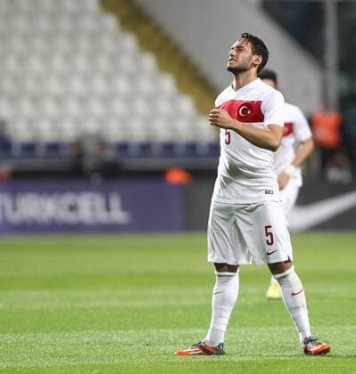 Friendly match between Turkey ( White ) and Bulgaria ( Red )at Recep Tayyip Erdogan Stadium in Istanbul on June 08,2015. Final Score: Turkey 4 - Bulgaria 0 Pictured: Hakan Calhanoglu of Turkey . 