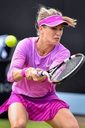 - ROSMALEN, NETHERLANDS: Canadian Eugenie Bouchard pictured in action during a first round game between between Canadian Eugenie Bouchard and Kazachstan s Yaroslava Shvedova during the Topshelf Open WTA Tennis Damen tennis tournament in Rosmalen, the Netherlands, Tuesday 09 June 2015. LUCxCLAESSEN  x04639459x