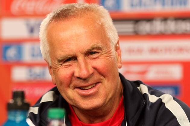 Even Pellerud (Trainer, Coach, NOR), lacht, lachen, fröhlich, strahlend, optimistisch, vor dem Spiel Deutschland (Germany) gegen Norwegen (Norway, Norge), Fussball, FIFA Frauen-WM 2015, Pressekonferenz vor Deutschland gegen Norwegen, xozx