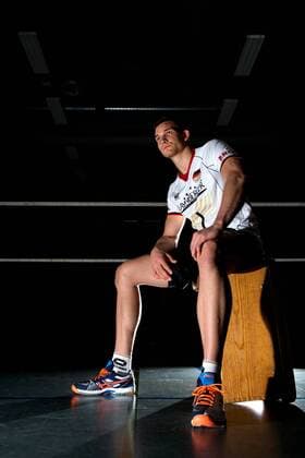 24.05.2015, Sportzentrum Westenfeld, Bochum Volleyball, Fotoshooting Nationalmannschaft Maenner Porträt, Portraet, Portrait Christian Fromm ( 1 GER) Out of the box