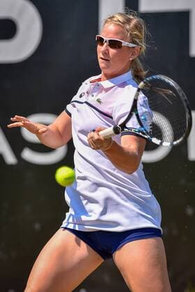 - ROSMALEN, NETHERLANDS: Belgian Ysaline Bonaventure pictured in action during a second round doubles game between between Babos-Mladenovic and Bonaventure-Schuurs during the Topshelf Open WTA Tennis Damen tennis tournament in Rosmalen, the Netherlands, Tuesday 09 June 2015. LUCxCLAESSEN  x04640589x