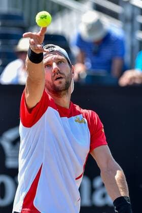 - ROSMALEN, NETHERLANDS: Austrian Jurgen Melzer pictured in action during a second round game between Belgian David Goffin and Austrian Jurgen Melzer during the Topshelf Open WTA Tennis Damen tennis tournament in Rosmalen, the Netherlands, Thursday 11 June 2015. LUCxCLAESSEN  x04640738x