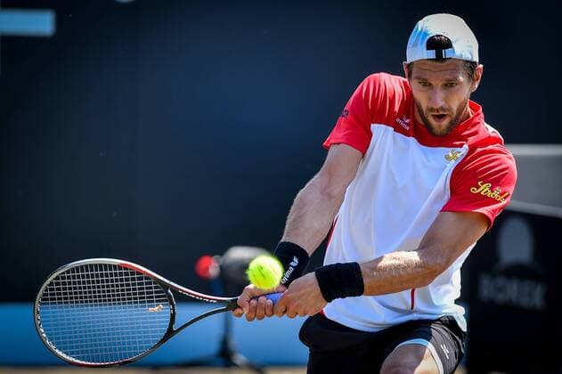 - ROSMALEN, NETHERLANDS: Austrian Jurgen Melzer pictured in action during a second round game between Belgian David Goffin and Austrian Jurgen Melzer during the Topshelf Open WTA Tennis Damen tennis tournament in Rosmalen, the Netherlands, Thursday 11 June 2015. LUCxCLAESSEN  x04640732x