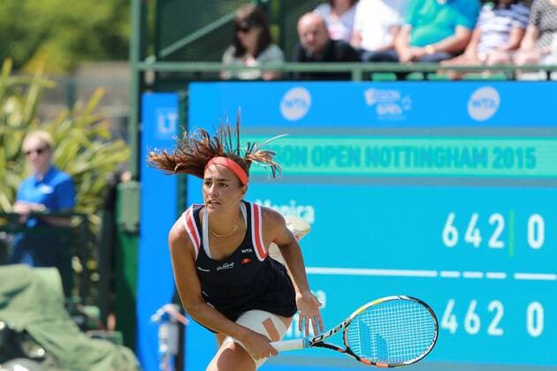 11.06.2015. Nottingham, England. Aegon Open Tennis. Serve from Monica Puig (Puerto Rico) as she loses to Johanna Konta (GBR) xDavidxKissmanx  ActionPlus11629870