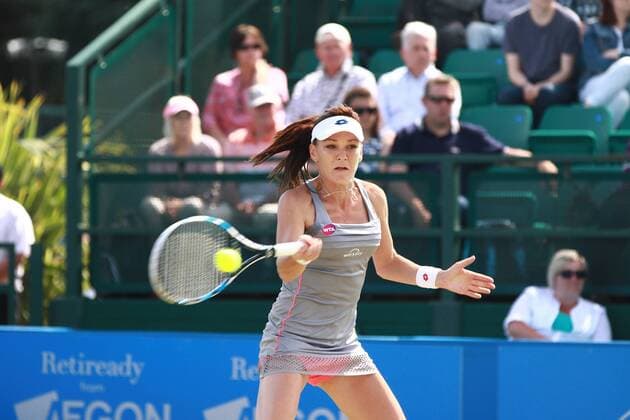 11.06.2015. Nottingham, England. Aegon Open Tennis. Forehand volley from Agnieszka Radwanska (POL) on course for victory over Christina McHale (USA) xDavidxKissmanx  ActionPlus11629888