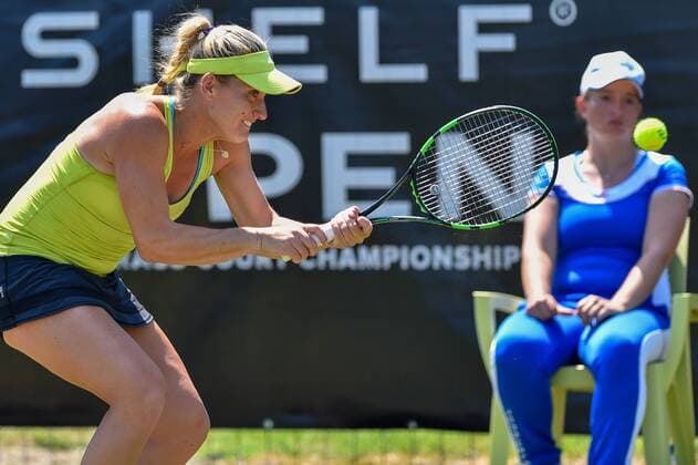 - ROSMALEN, NETHERLANDS: French Kristina Mladenovic pictured during a second round game between between Timea Babos - Kristina Mladenovic and Ysaline Bonaventure - Demi Schuurs during the Topshelf Open WTA Tennis Damen tennis tournament in Rosmalen, the Netherlands, Tuesday 09 June 2015. LUCxCLAESSEN  x04640879x