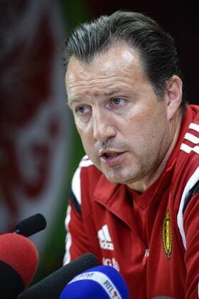 Aktuell Fußball, PK Nationalmannschaft Belgien in Cardiff - CARDIFF, UNITED KINGDOM: Belgium s head coach Marc Wilmots pictured during a press conference PK Pressekonferenz of Belgian national soccer team Red Devils, Thursday 11 June 2015, in Cardiff, Wales, United Kingdom. The Red Devils play against the Welsh national soccer team in a Euro 2016 qualification game on Friday. DIRKxWAEM  x04640914x