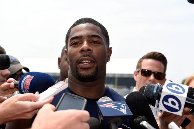 June 11, 2015 - Foxborough, Massachusetts, U.S. - New England Patriots corner back Malcolm Butler (21) is interviewed by media at the organized team activities held on the practice fields at Gillette Stadium in Foxborough Massachusetts. Eric Canha CSM NFL American Football Herren USA 2015: Patriots OTA JUN 11 - ZUMAc04_