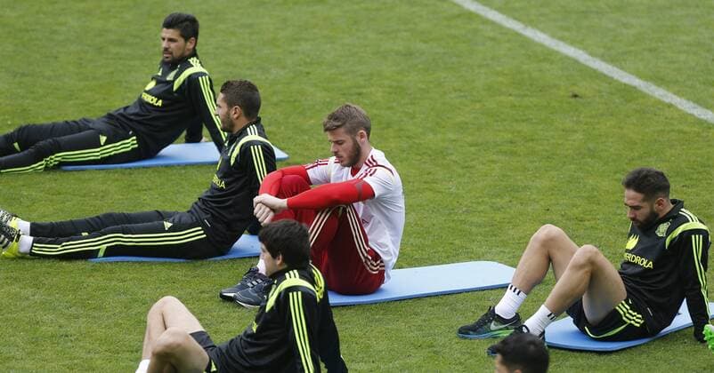 Spain s national team Nationalteam training session in Leon. In this picture, Nolito, Koke, David De Gea and Dani Carvajal. xPABLOGARCIAx 