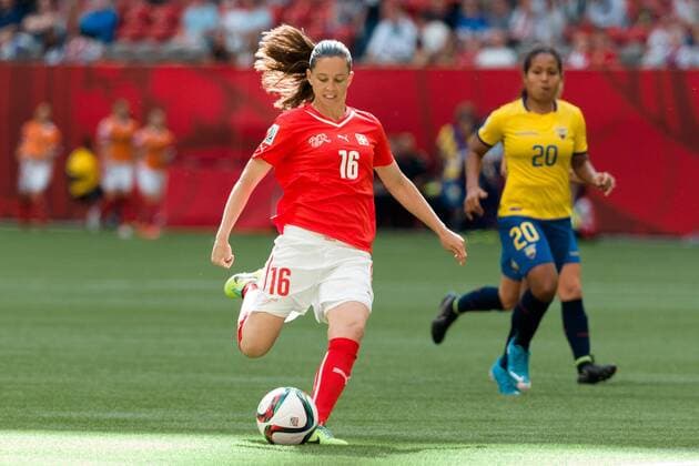 June 12, 2015: Fabienne HUMM of Switzerland kicks for goal and scores during a Group C match at the FIFA Women s World Cup Canada 2015 between Switzerland and Ecuador at BC Place Stadium on 12 June 2015 in Vancouver, Canada. Switzerland won 10-1. Sydney Low Cal Media. Soccer 2015: FIFA Women s World Cup JUNE 12 - ZUMAc04_