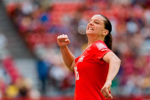 June 12, 2015: Fabienne HUMM of Switzerland celebrates her goal during a Group C match at the FIFA Women s World Cup Canada 2015 between Switzerland and Ecuador at BC Place Stadium on 12 June 2015 in Vancouver, Canada. Switzerland won 10-1. Sydney Low Cal Media. Soccer 2015: FIFA Women s World Cup JUNE 12 - ZUMAc04_