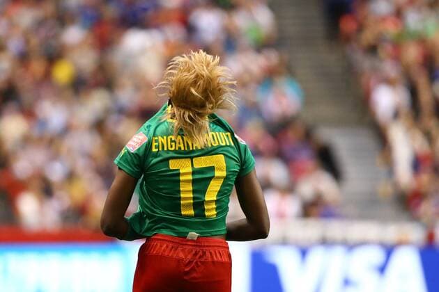 June 12, 2015: Gaelle ENGANAMOUIT of Cameroon reacts after missing a goal during a Group C match at the FIFA Women s World Cup Canada 2015 between Cameroon and Japan at BC Place Stadium on 12 June 2015 in Vancouver, Canada. Japan won 2-1. Sydney Low Cal Media. Soccer 2015: FIFA Women s World Cup JUNE 12 - ZUMAc04_