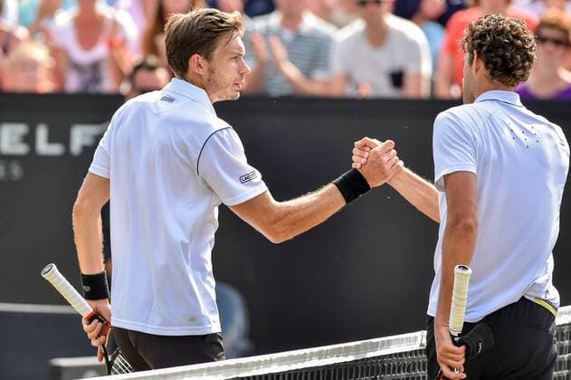 - ROSMALEN, NETHERLANDS: Dutch Robin Haase and French Nicolas Mahut shake hands after a tennis game between Dutch Robin Haase and French Nicolas Mahut in the semifinals of the men s tournament at the Topshelf Open WTA Tennis Damen tennis tournament in Rosmalen, the Netherlands, Saturday 13 June 2015. LUCxCLAESSEN  x04642060x