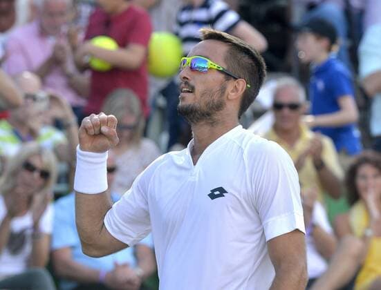 Viktor Troicki (SRB) Schlussjubel Jubel jubelt Freude Emotion nach gewonnenem Match Halbfinale 13.06.2015 Tennis Mercedes-Cup Stuttgart Weißenhof TC Weissenhof Mercedescup Mercedes Cup 06.06..-14.06.2015 Mercedes-Cup Stuttgart Weißenhof 2015