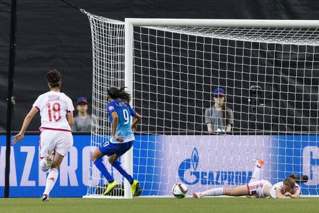 June 13, 2015 : Brazil midfielder Andressa Alves 9 scores a goal during the 2015 FIFA Women s World Cup Group E match between Brazil and Spain at the Olympic Stadium in Montreal, Quebec, Canada. SOCCER: JUN 13 FIFA Women s World Cup - Group E - Brazil v Spain Icon15061311 EDITORIAL USE ONLY