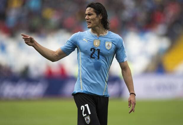 (150614) -- ANTOFAGASTA, June 14, 2015 -- Edinson Cavani of Uruguay gestures during a Group B match between Uruguay and Jamaica at Copa America 2015, in Antofagasta, Chile, on June 13, 2015. Uruguay won 1-0. ) (SP)CHILE-ANTOFAGASTA-COPA AMERICA-GROUP B-URUGUAY VS JAMAICA LuisxEcheverria 