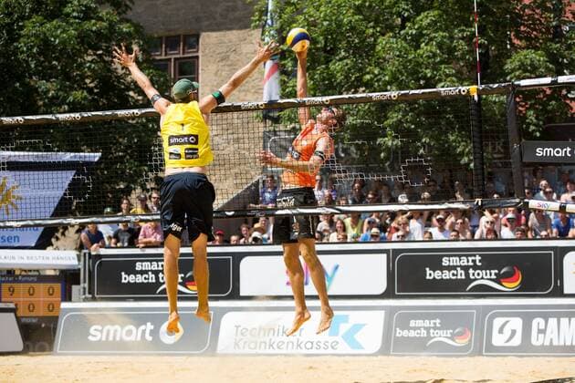 14.06.2015, xfrx, Beachvolleyball, smart beach cup Jena, v.l. Manuel Lohmann (TGM Mainz-Gonsenheim),Clemens Wickler (VCO Berlin TV Bad Toelz)