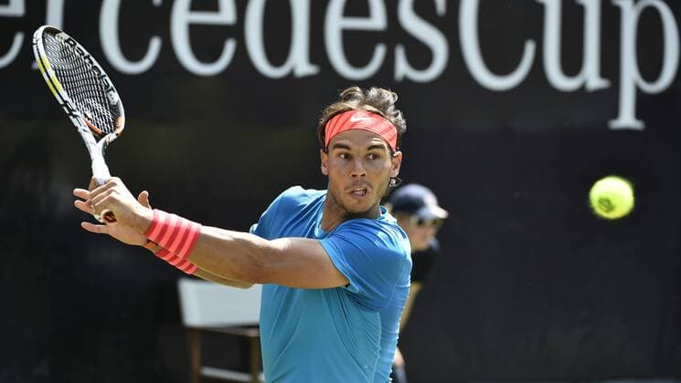Rafael Nadal (ESP) Aktion Finale 14.06.2015 Tennis Mercedes-Cup Stuttgart Weißenhof TC Weissenhof Mercedescup Mercedes Cup 06.06..-14.06.2015 Mercedes-Cup Stuttgart Weißenhof 2015