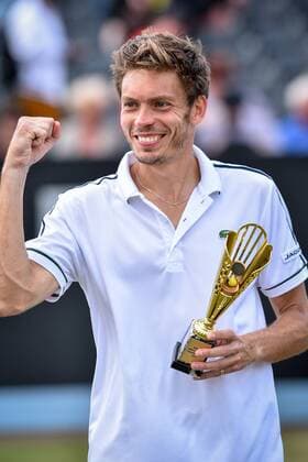 - ROSMALEN, NETHERLANDS: French Nicolas Mahut celebrates after winning a tennis game between Belgian David Goffin and French Nicolas Mahut, the finals of the men s tournament at the Topshelf Open WTA Tennis Damen tennis tournament in Rosmalen, the Netherlands, Sunday 14 June 2015. LUCxCLAESSEN  x04642508x