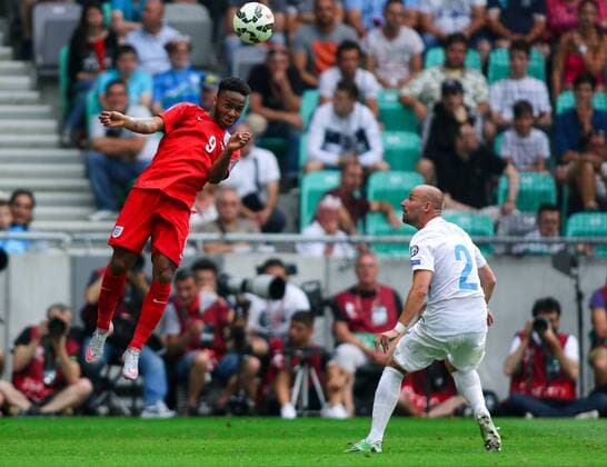 SOCCER - UEFA EURO EM Europameisterschaft Fussball 2016 quali, SLO vs ENG LJUBLJANA,SLOVENIA,14.JUN.15 - SOCCER - UEFA European Championship EM Europameisterschaft 2016, European Qualifiers, international match Länderspiel Slovenia vs England. Image shows Raheem Sterling (ENG) and Miso Brecko (SLO). GEPAxpictures xMaticxKlansek