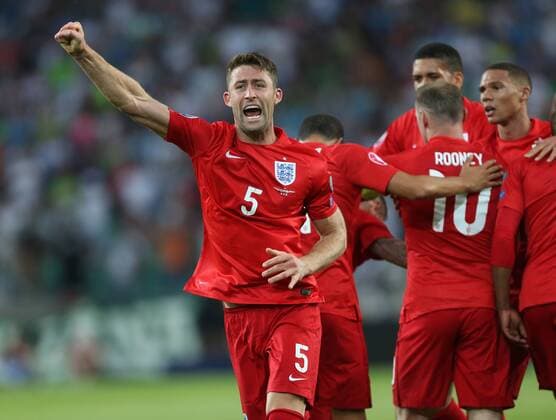 England s Gary Cahill celebrates his sides opening goal Slovenia v England - World Cup 2018 Qualifier- Stozice Stadium - Slovenia - 14th June 2015 - Picture David Klein Sportimage EDITORIAL USE ONLY. No use with unauthorised audio, video, data, fixture lists, club league logos or live services. Online in-match use limited to 120 images, no video emulation. No use in betting, games or single club league player publications.