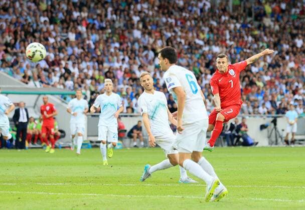 England s Jack Wilshere scoring his sides second goal Slovenia v England - World Cup 2018 Qualifier- Stozice Stadium - Slovenia - 14th June 2015 - Picture David Klein Sportimage EDITORIAL USE ONLY. No use with unauthorised audio, video, data, fixture lists, club league logos or live services. Online in-match use limited to 120 images, no video emulation. No use in betting, games or single club league player publications.