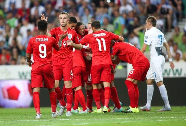 SOCCER - UEFA EURO EM Europameisterschaft Fussball 2016 quali, SLO vs ENG LJUBLJANA,SLOVENIA,14.JUN.15 - SOCCER - UEFA European Championship EM Europameisterschaft 2016, European Qualifiers, international match Länderspiel Slovenia vs England. Image shows the rejoicing of ENG. GEPAxpictures xMaticxKlansek