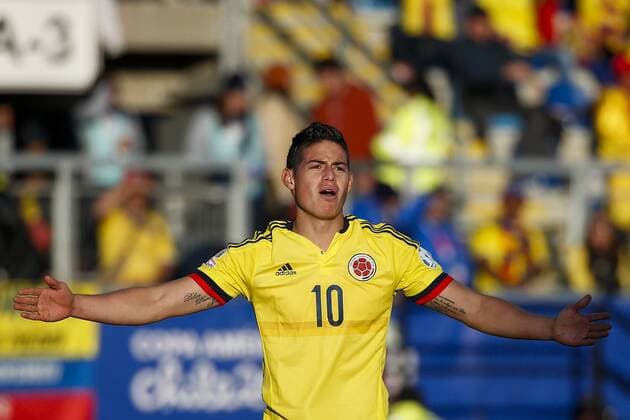 (150615) -- RANCAGUA, June 14, 2015 -- Colombia s James Rodriguez reacts during a Group C match between Colombia and Venezuela at Copa America 2015 in Rancagua, Chile, June 14, 2015. Colombia lost the match 0-1. ) (SP)CHILE-RANCAGUA-COPA AMERICA 2015-GROUP C-COLOMBIA VS VENEZUELA COLPRENSA 