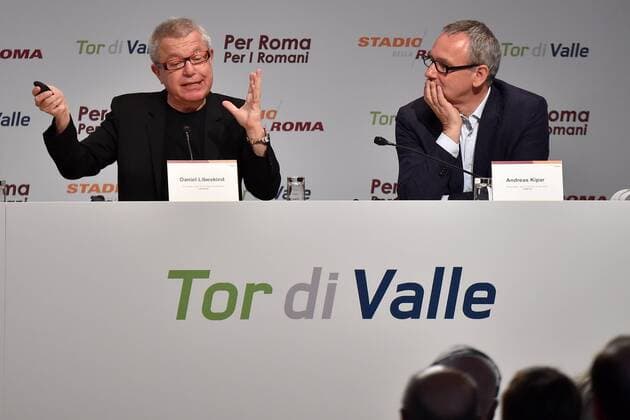 Aktuell Fußball, Italien, Serie A, Präsentation des Modells für das neue Stadion des AS Rom Daniel Libeskind ( Architect of Business Area ), Andreas Kipar ( Architect of Business Area ) Roma 15-06-2015 Präsentation des Modells für das neue Stadion des AS Rom. Presentation of the final design of the new AS Roma new stadium andreaxstaccioli