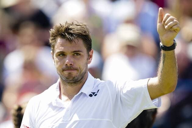 16.06.2015. London, England. Queens Aegon Championship Tennis. Stan Wawrinka (SUI) versus Nick Kyrgios (AUS), 1st round match. Stan Wawrinka celebrates his win, 6-3 6-4 xCraigxMercerx  ActionPlus11631998
