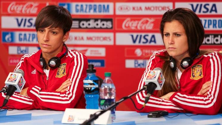 v.li.: Marta Corredera (ESP), Sandra Panos (Torwart, ESP), Spanien (Spain, Espana), Fussball, FIFA Frauen-WM 2015, Pressekonferenzen, xozx