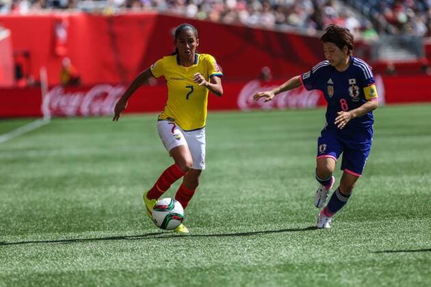 16 June 2015 Japan s Homare Sawa (10) heads the ball during the Ecuador vs Japan game at the Investors Group Field in Winnipeg MB. SOCCER: JUN 16 FIFA Women s World Cup - Group C - Ecuador v Japan Icon24885503 EDITORIAL USE ONLY
