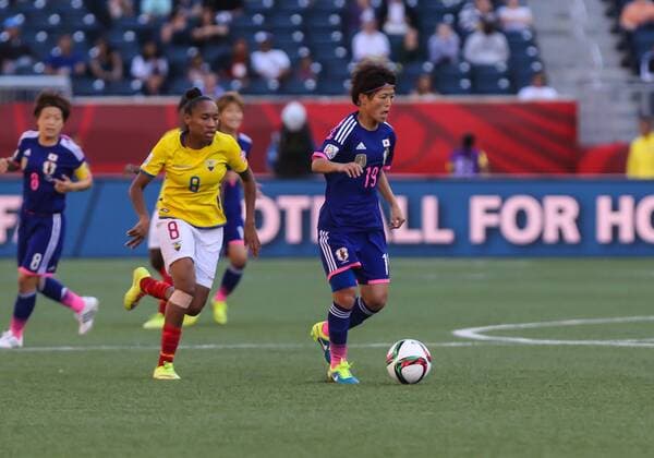 16 June 2015 Japan s Homare Sawa (10) heads the ball during the Ecuador vs Japan game at the Investors Group Field in Winnipeg MB. SOCCER: JUN 16 FIFA Women s World Cup - Group C - Ecuador v Japan Icon24885505 EDITORIAL USE ONLY