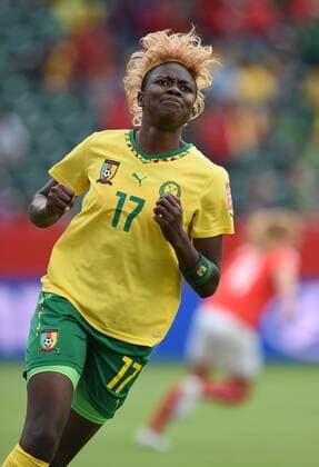 EDMONTON, June 16, 2015 -- Galle Enganamouit of Cameroon reacts during the group C match against Switzerland at the 2015 FIFA Women s World Cup in Edmonton, Canada, June 16, 2015. Cameroon won 2-1 and was qualified for the round of 16. ) (SP)CANADA-EDMONTON-FIFA WOMEN S WORLD CUP-GROUP A-SWITZERLAND VS CAMEROON WangxYuguo 